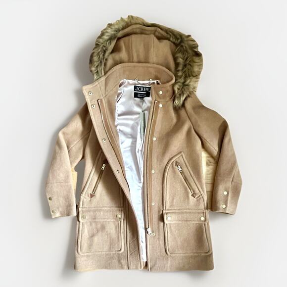 NEW J.Crew Size 2 Chateau Parka Coat Italian Stadium Cloth Wool Camel NWT - Picture 6 of 10